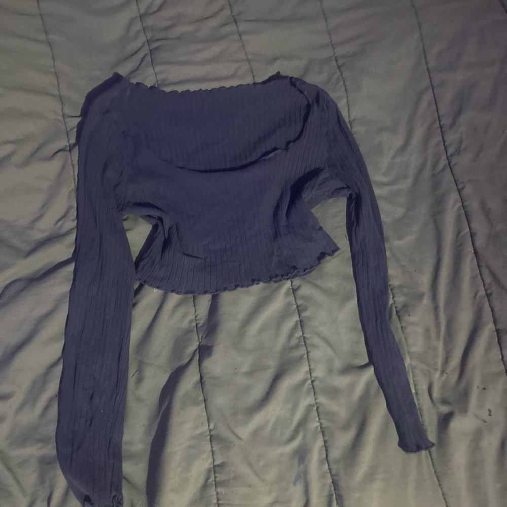 Navy Long Sleeve Crop Top